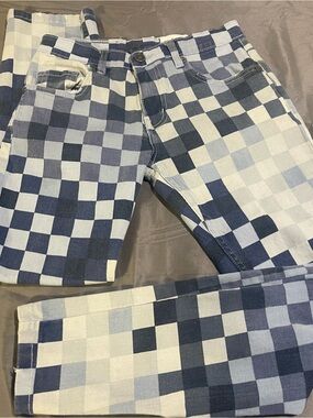 Kids Blue Checkerboard Stretch Jeans
